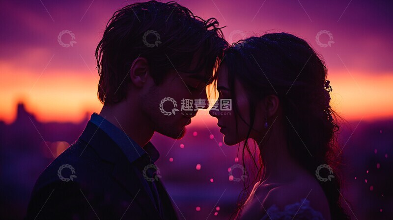 高清大图下载【趣麦麦图】黄昏下的拥抱1