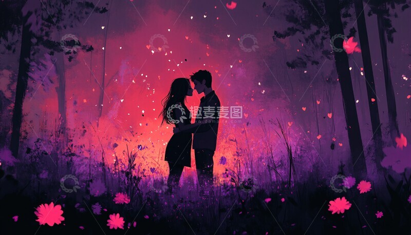 高清大图下载【趣麦麦图】松林中的年轻恋人1