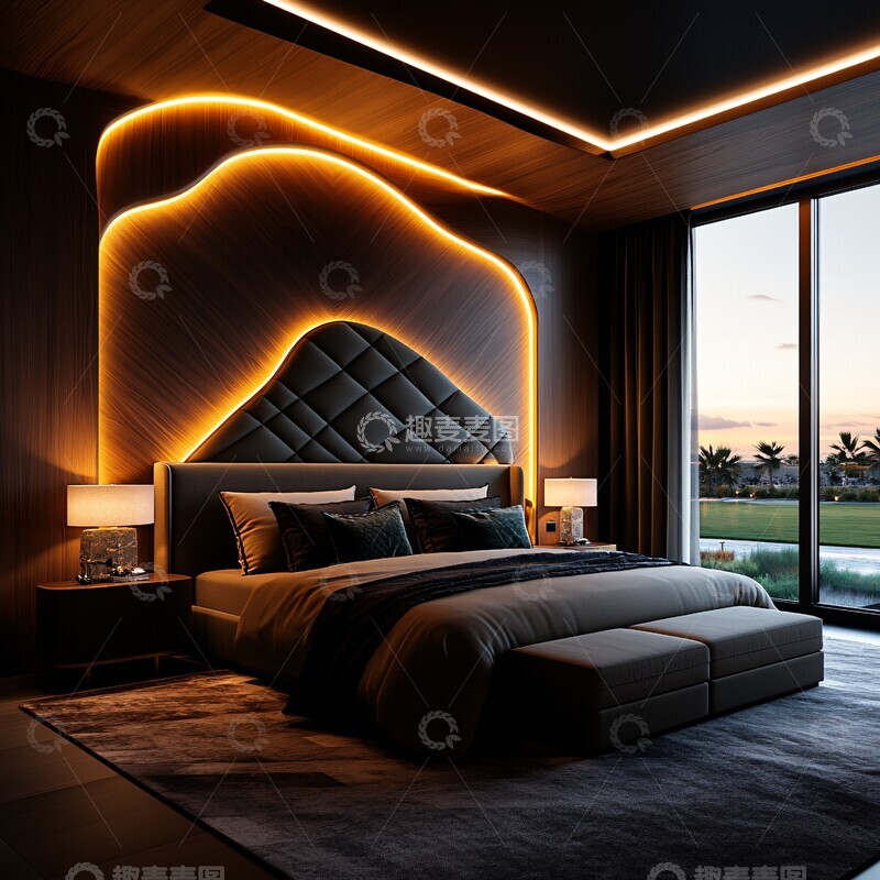 高清大图下载【趣麦麦图】木板墙灰色床头