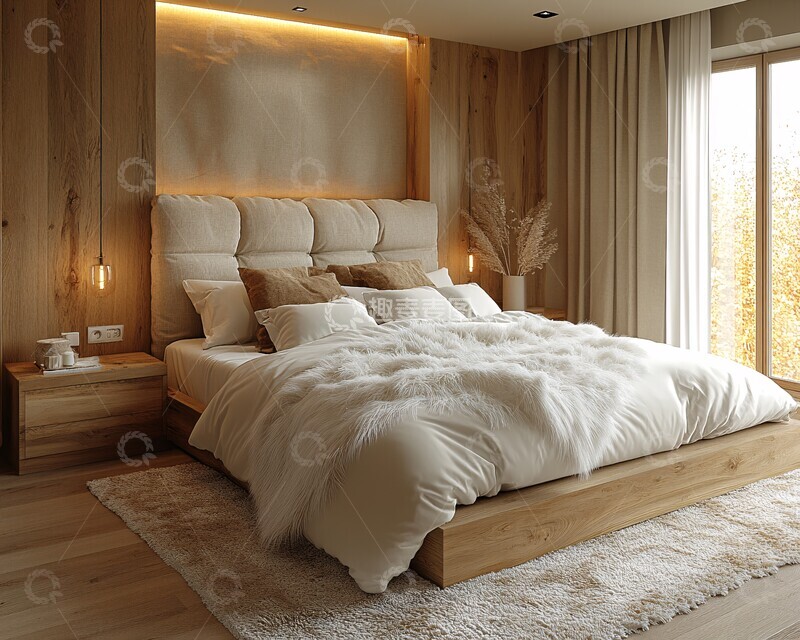 高清大图下载【趣麦麦图】软光墙纸大床头柜灯