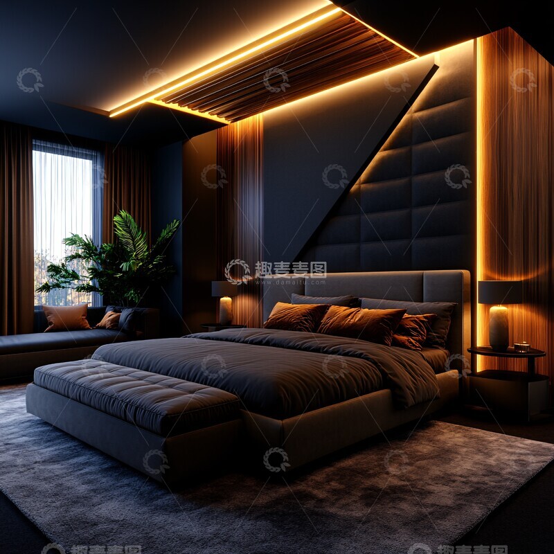 高清大图下载【趣麦麦图】木板墙灰色床头1