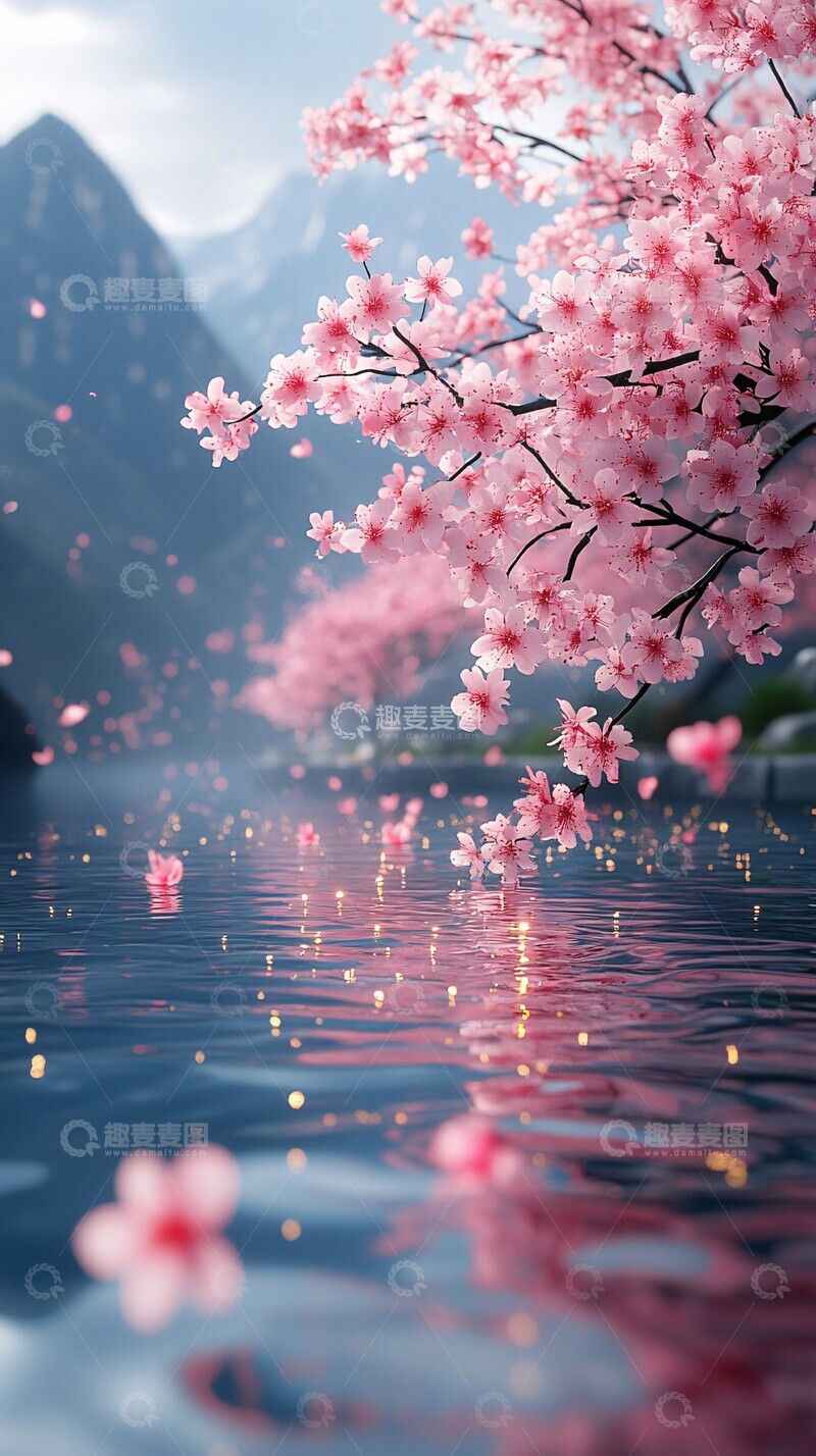 高清大图下载【趣麦麦图】-山水樱花玻璃水景3