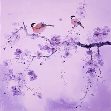 紫色花鸟画紫色现代中式1