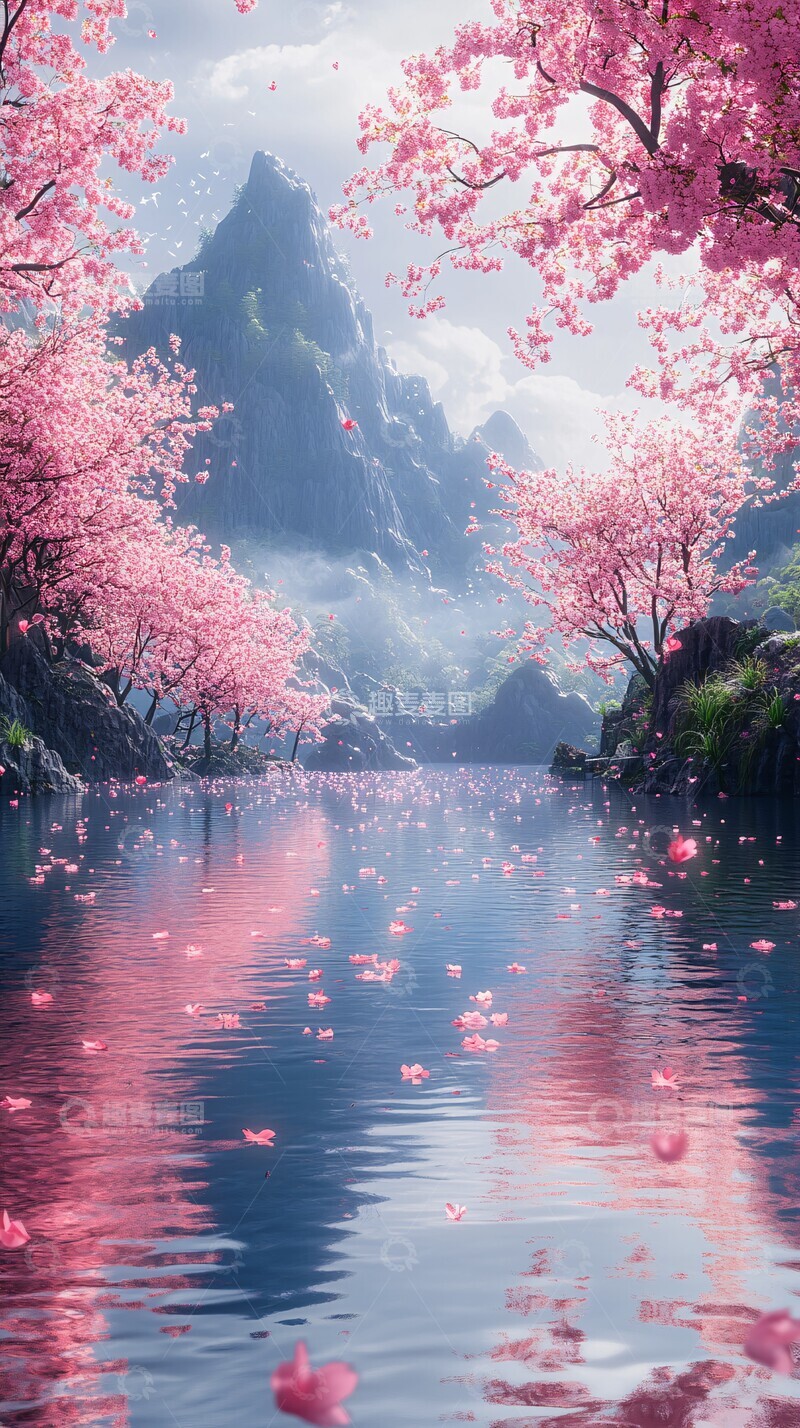 高清大图下载【趣麦麦图】山水樱花玻璃水景