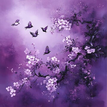 紫色花鸟画紫色现代中式2