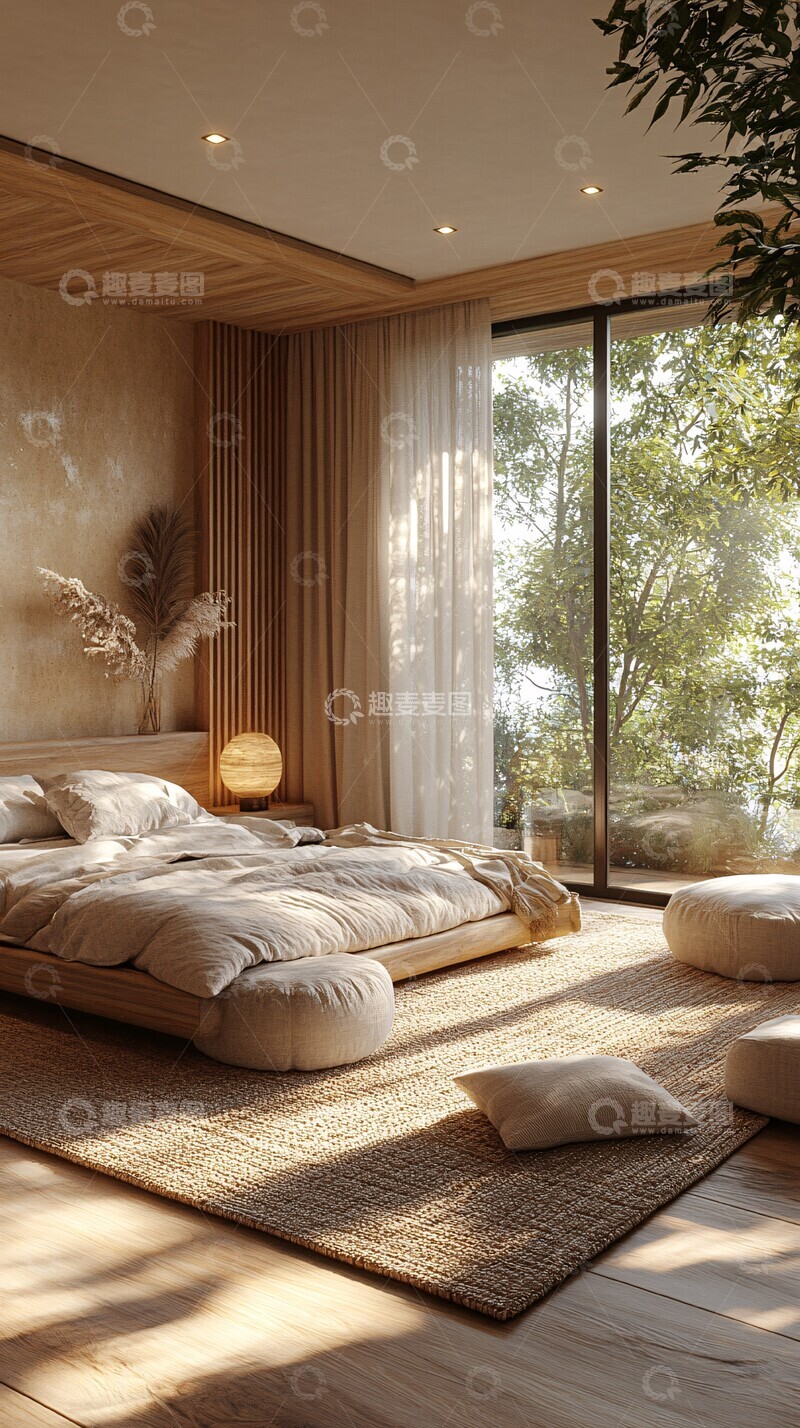 高清大图下载【趣麦麦图】简约卧室自然光窗景2