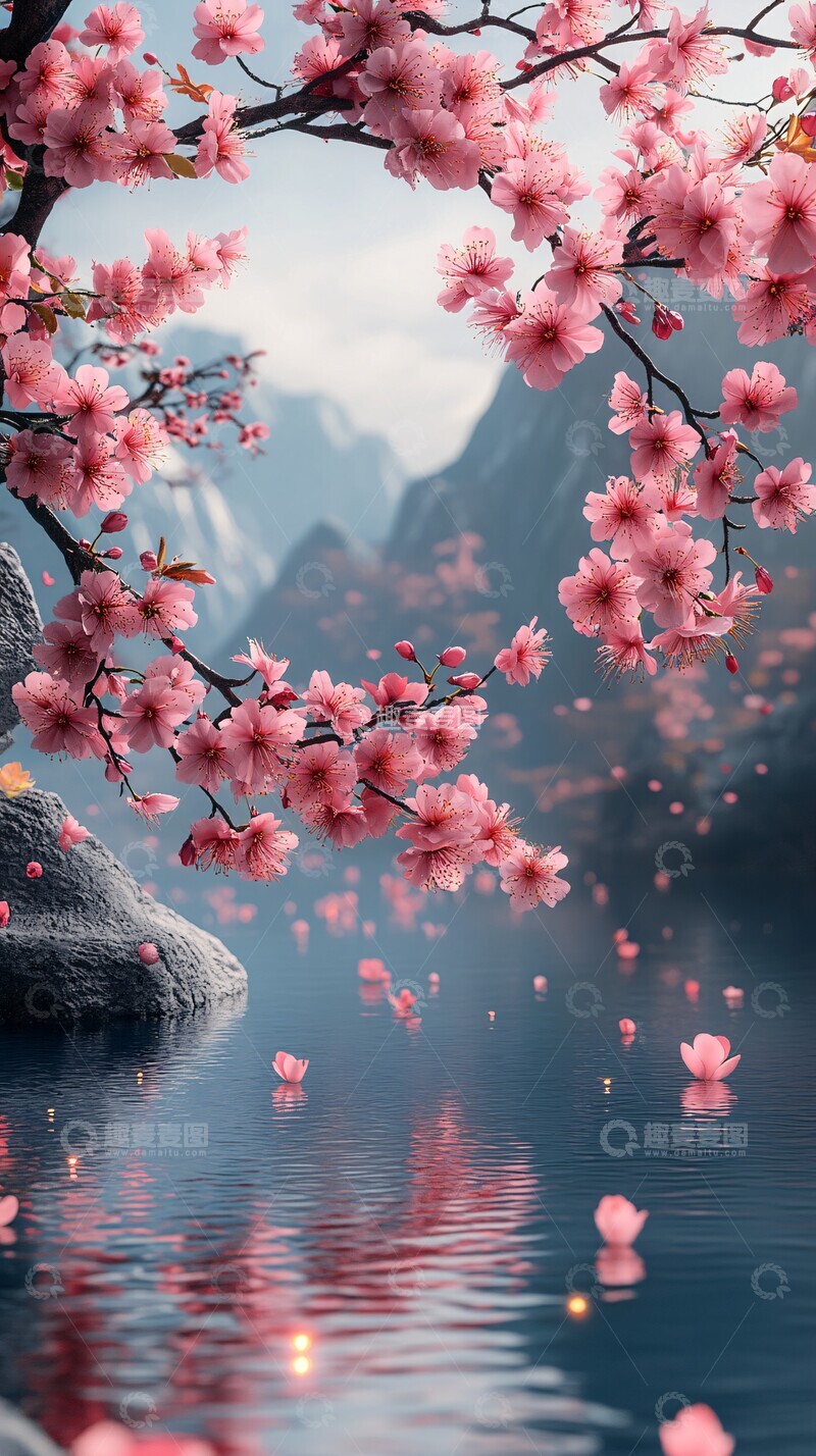 高清大图下载【趣麦麦图】山水樱花玻璃水景1
