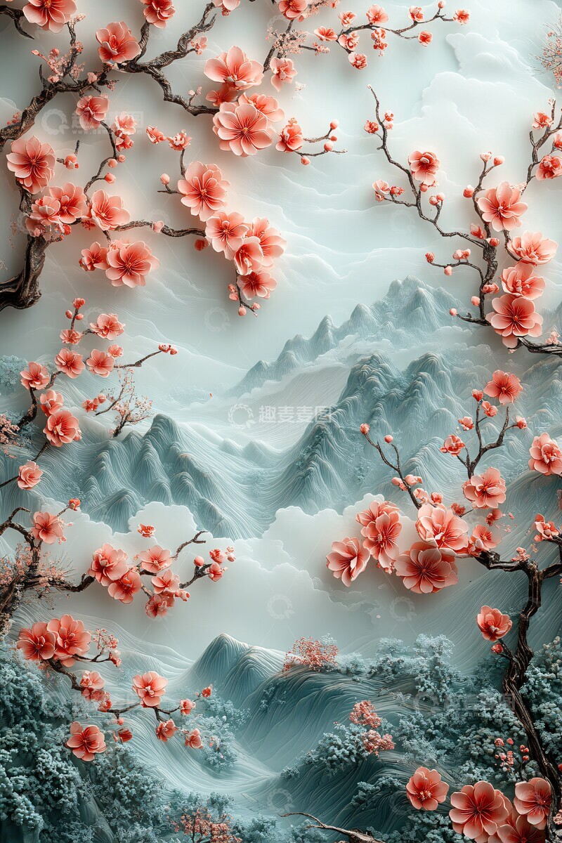 高清大图下载【趣麦麦图】玉色山水祥云图1