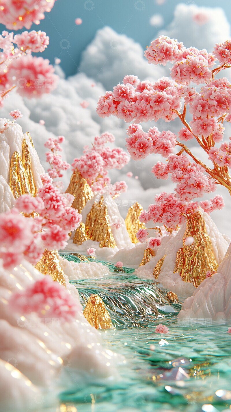 高清大图下载【趣麦麦图】粉色碧波金色山川