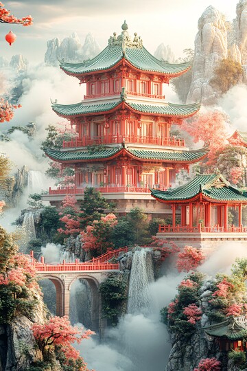 玉色山水祥云图