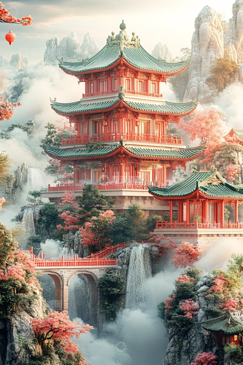 高清大图下载【趣麦麦图】玉色山水祥云图