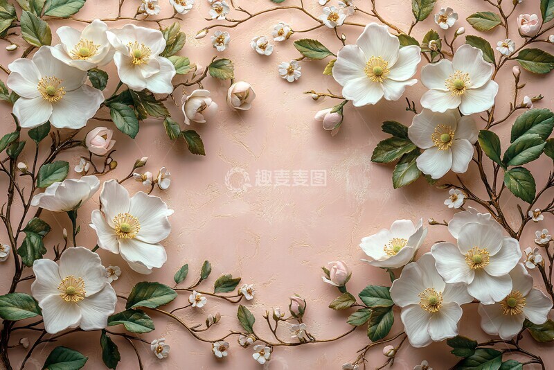 高清大图下载【趣麦麦图】粉红花簇金色藤蔓1