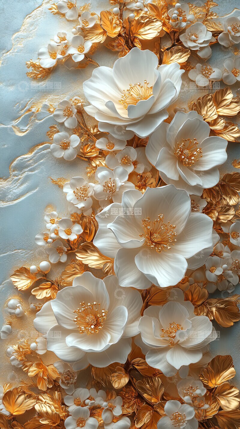 高清大图下载【趣麦麦图】金色图案与白色花纹1