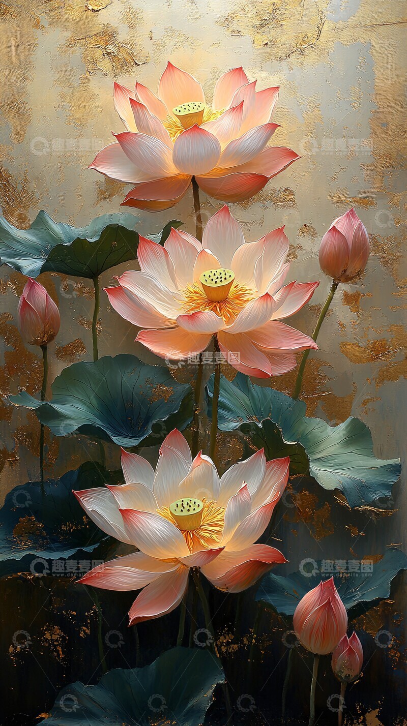 高清大图下载【趣麦麦图】莲花与莲叶莲花莲叶金色