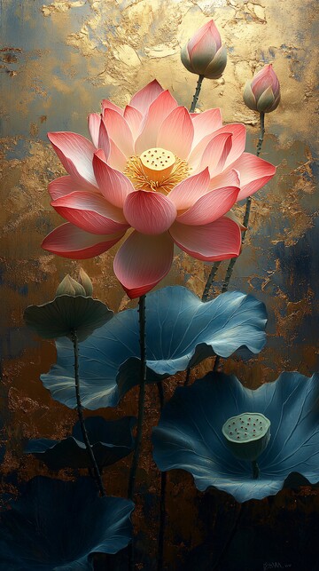 莲花与莲叶莲花莲叶金色3