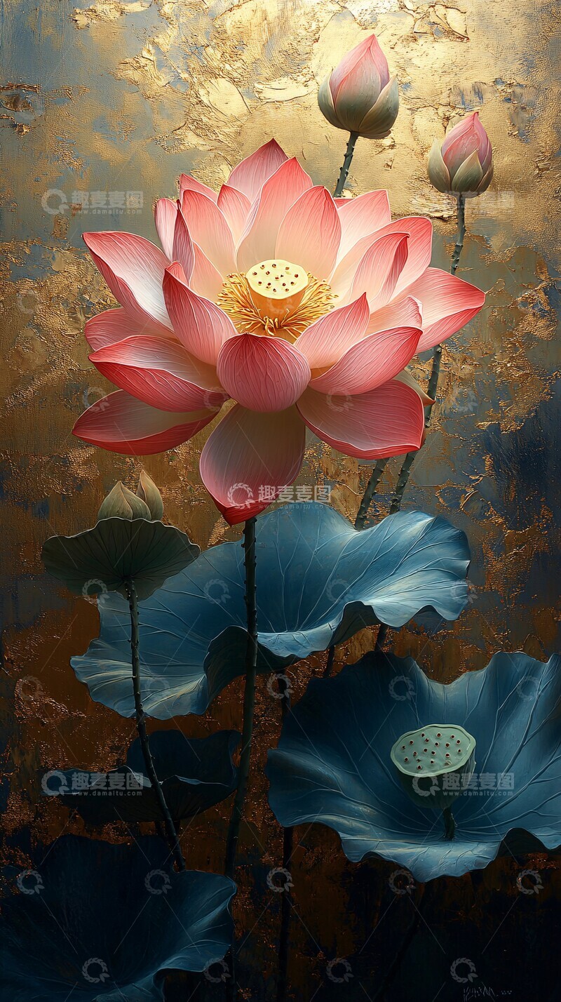 高清大图下载【趣麦麦图】莲花与莲叶莲花莲叶金色3