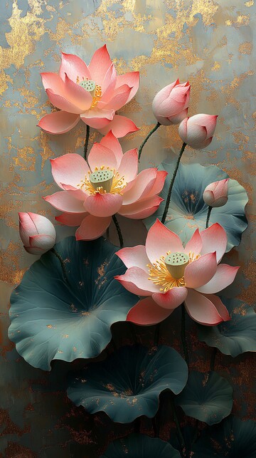 莲花与莲叶莲花莲叶金色1