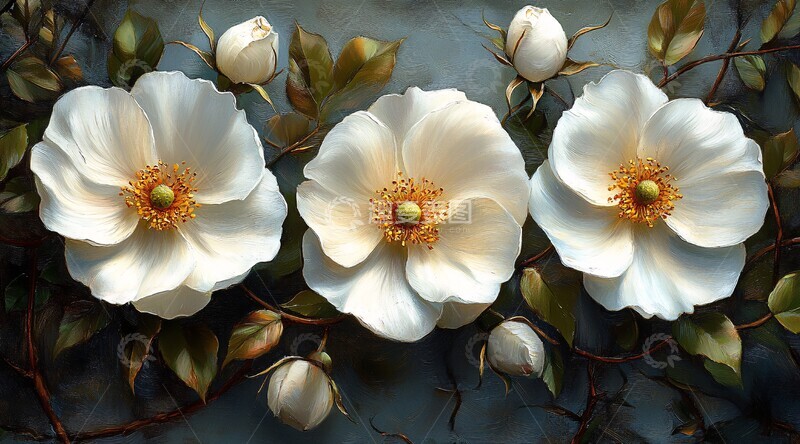 高清大图下载【趣麦麦图】白金花卉三维画3