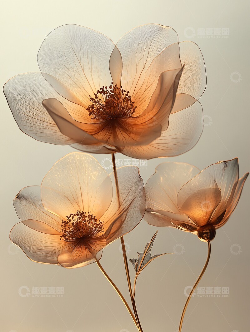 高清大图下载【趣麦麦图】水彩花金边透明花瓣