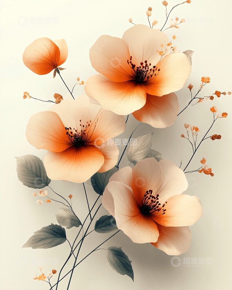 高清大图下载【趣麦麦图】简约花卉婚礼请柬