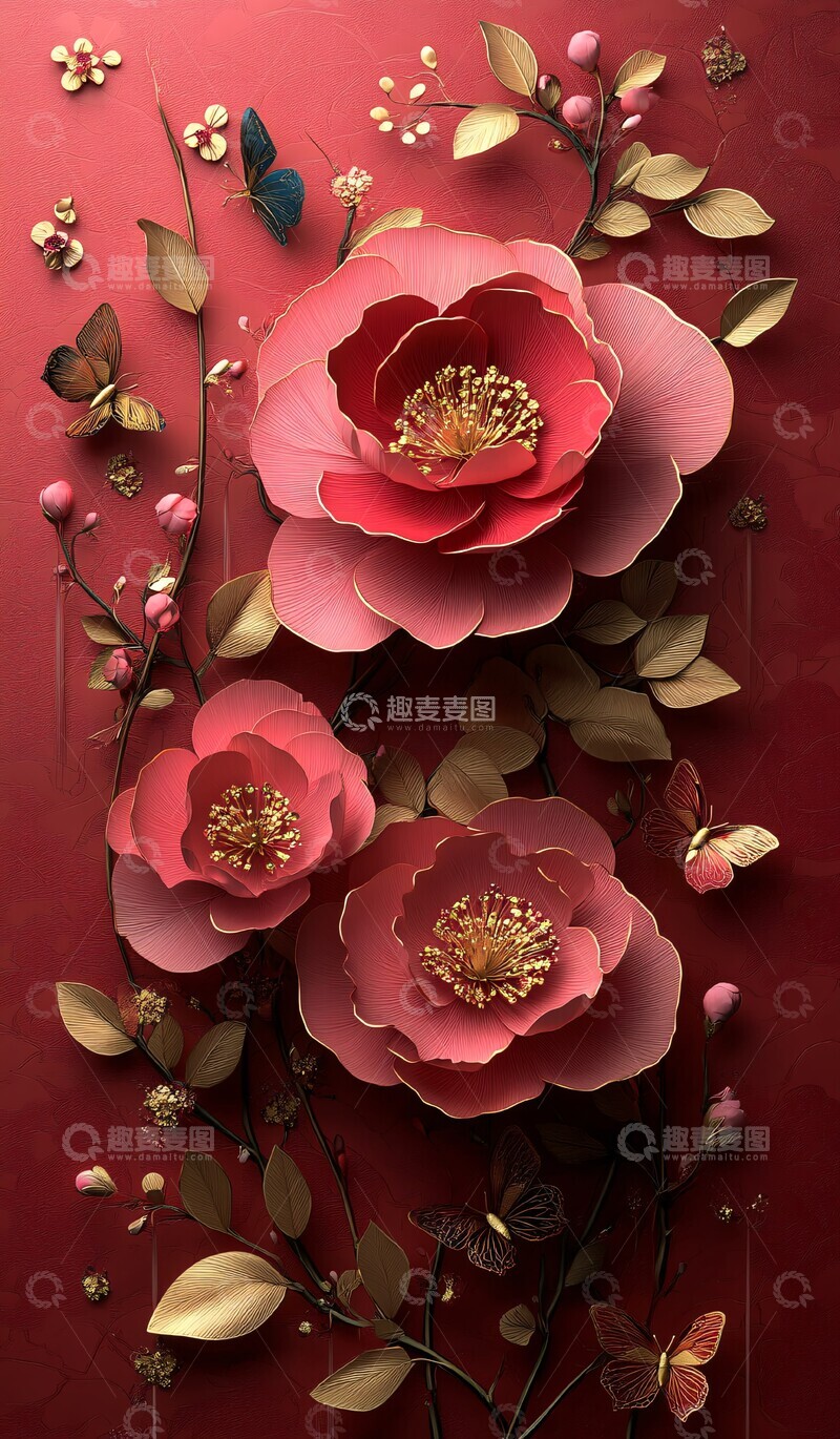 高清大图下载【趣麦麦图】新年喜庆牡丹壁纸1