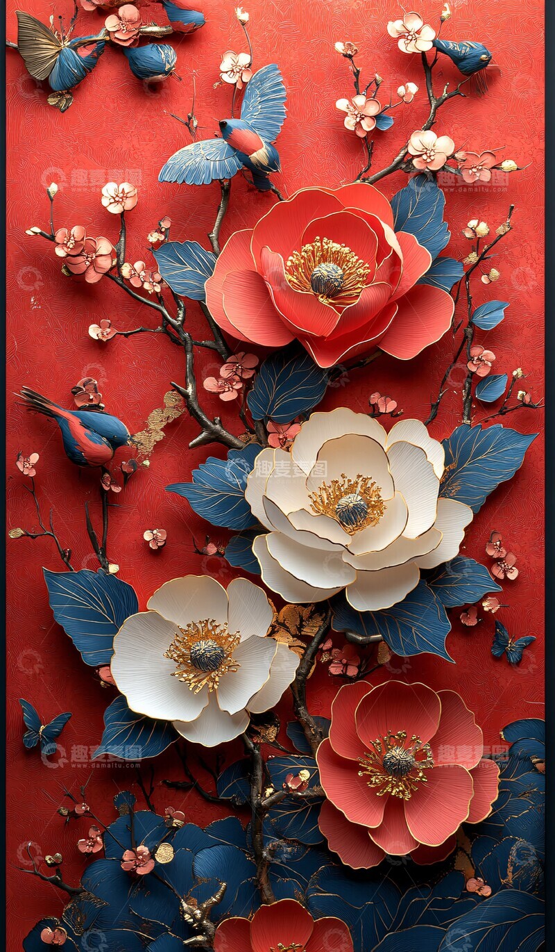 高清大图下载【趣麦麦图】新年喜庆牡丹壁纸
