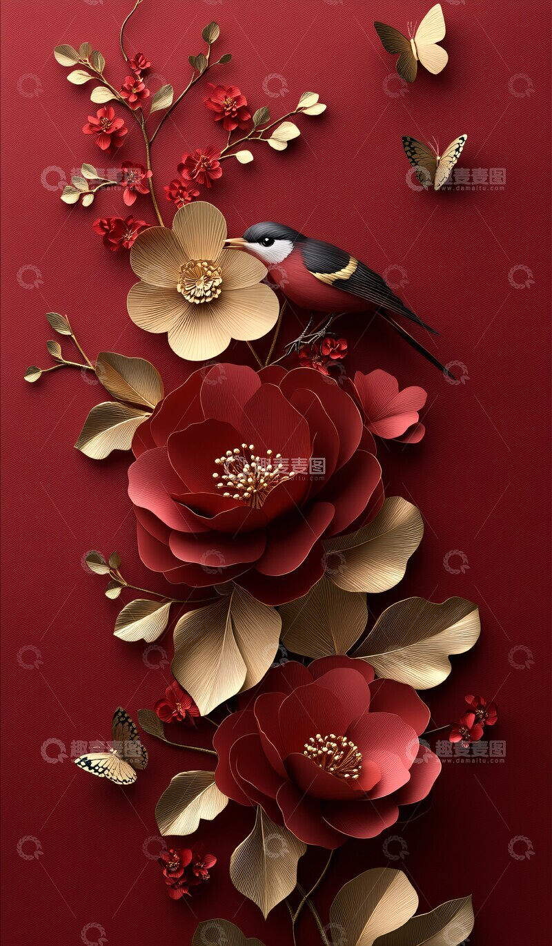 高清大图下载【趣麦麦图】新年喜庆牡丹壁纸2