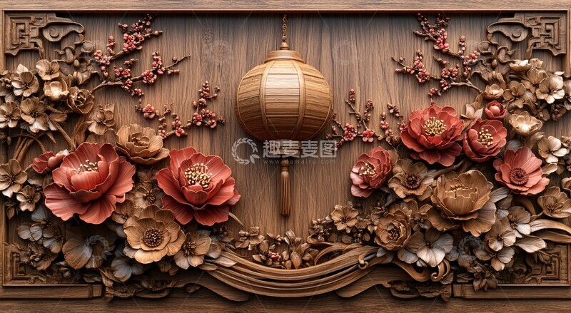高清大图下载【趣麦麦图】木雕花卉灯笼2