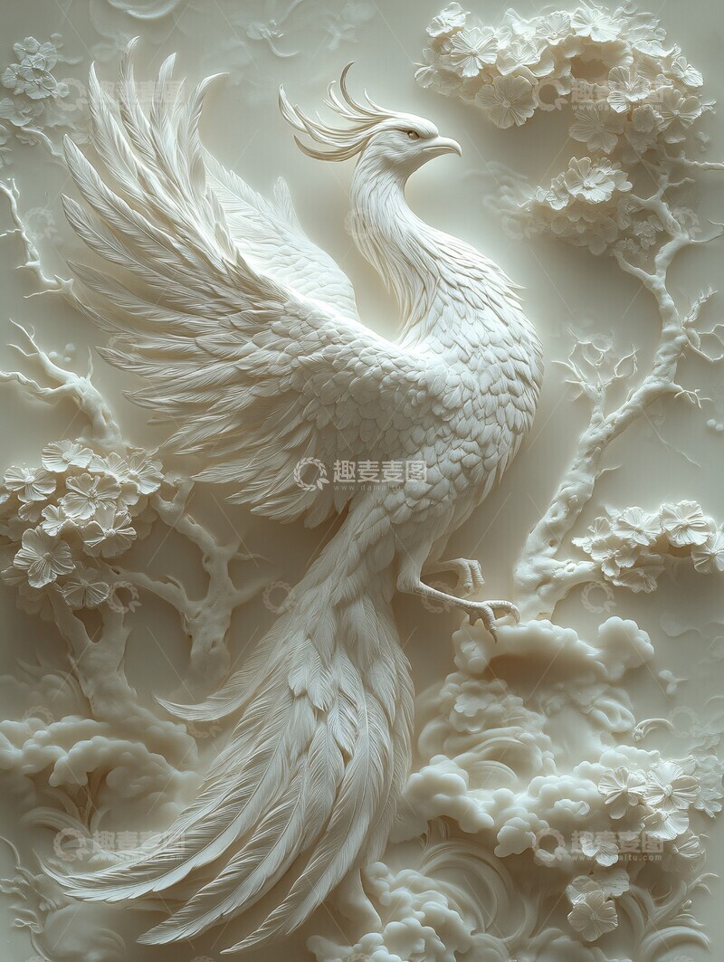 高清大图下载【趣麦麦图】白凤凰雕塑浮雕1