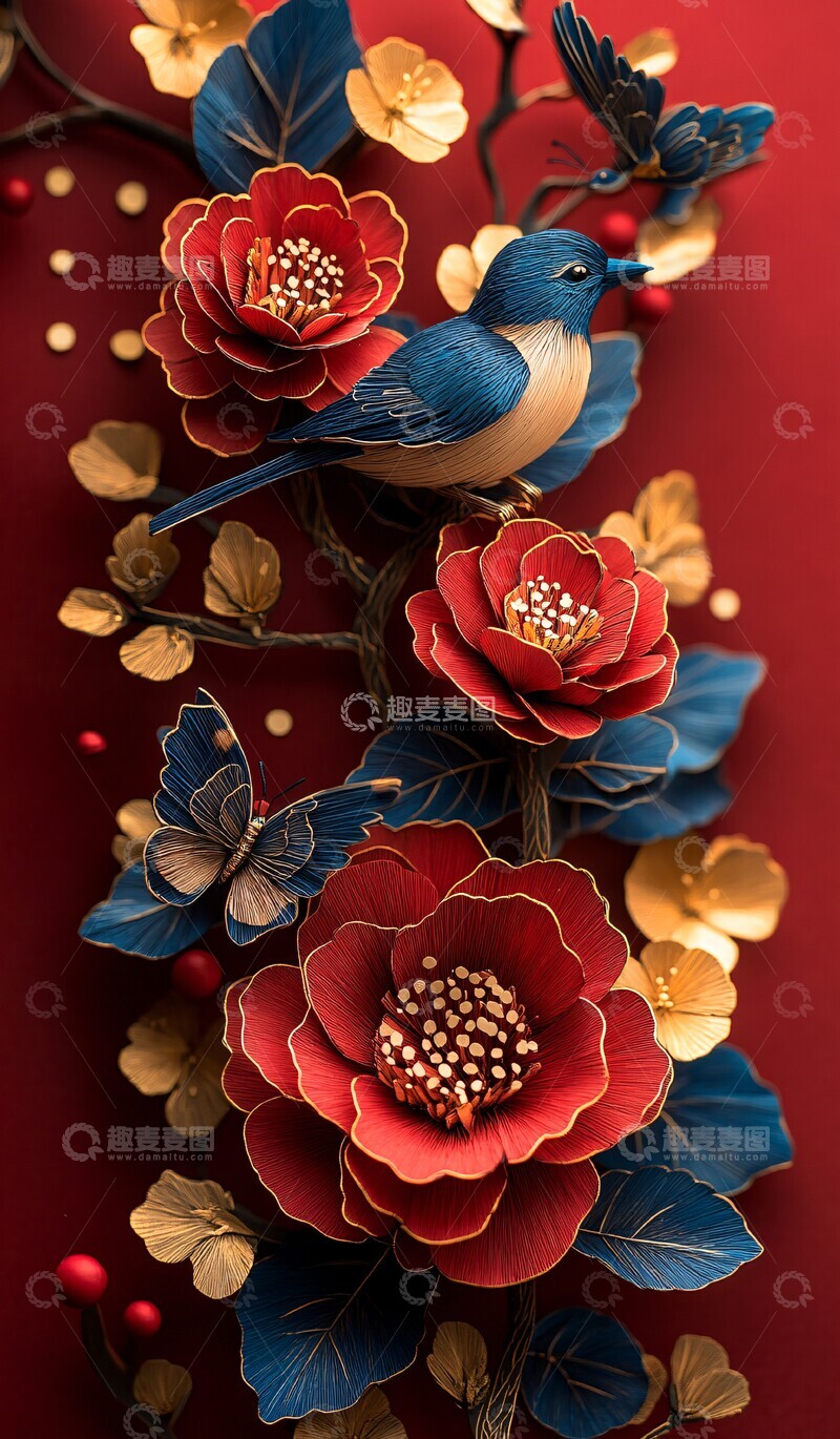 高清大图下载【趣麦麦图】新年喜庆牡丹壁纸3