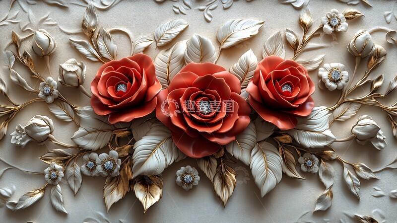 高清大图下载【趣麦麦图】三朵红玫瑰墙饰