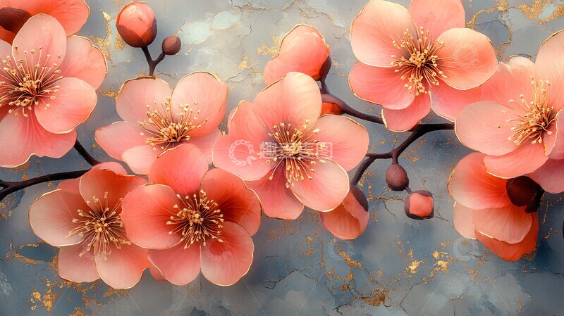 高清大图下载【趣麦麦图】梅花镶金绣梅花镶金绣花3