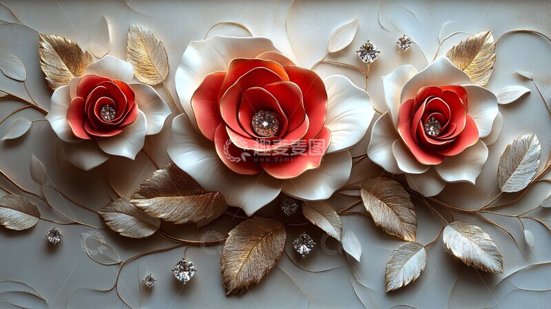 高清大图下载【趣麦麦图】三朵红玫瑰墙饰2
