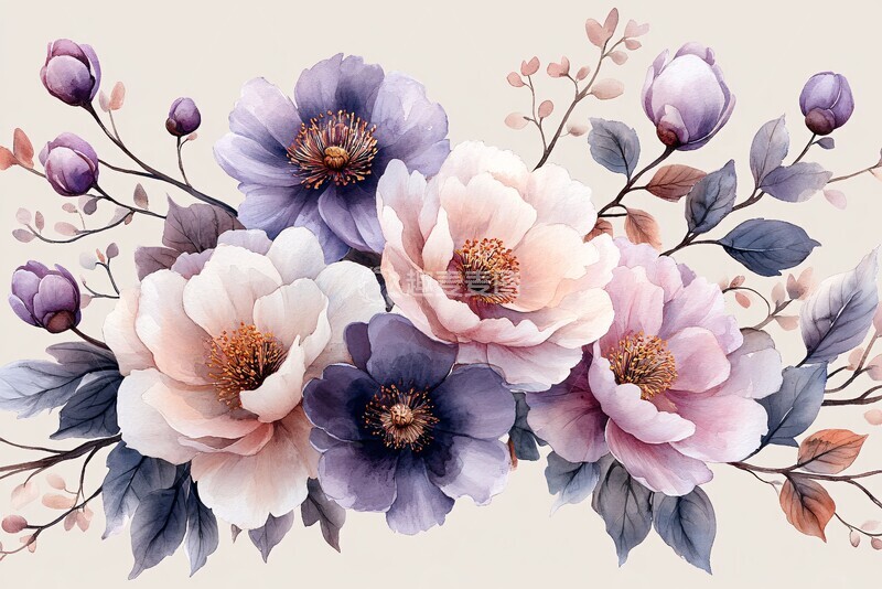 高清大图下载【趣麦麦图】紫粉牡丹木兰花