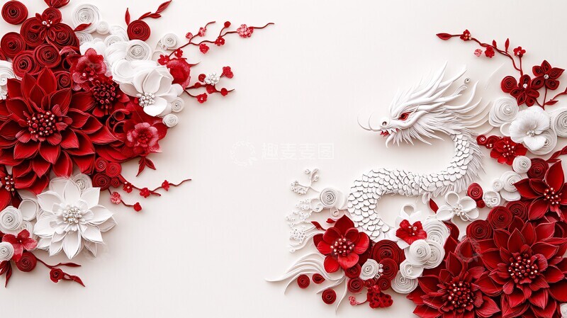 高清大图下载【趣麦麦图】白龙红花香槟纸艺