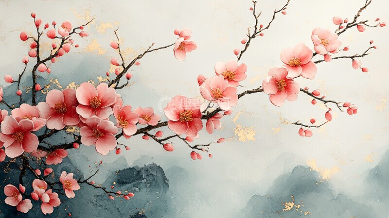 高清大图下载【趣麦麦图】梅花镶金绣梅花镶金绣花1