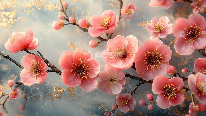 高清大图下载【趣麦麦图】梅花镶金绣梅花镶金绣花