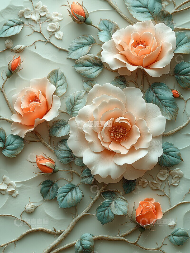 高清大图下载【趣麦麦图】奶白墙面立体玫瑰2
