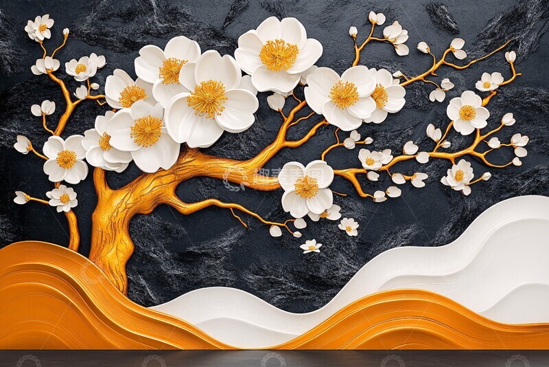 高清大图下载【趣麦麦图】-白树金花春景图1