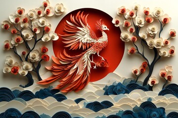 金凤凰红纸窗花背景1