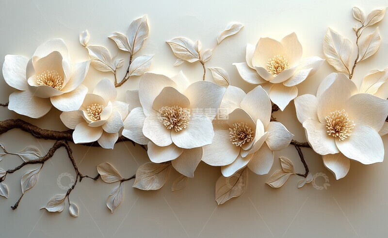 白玉兰树枝纹纸雕1