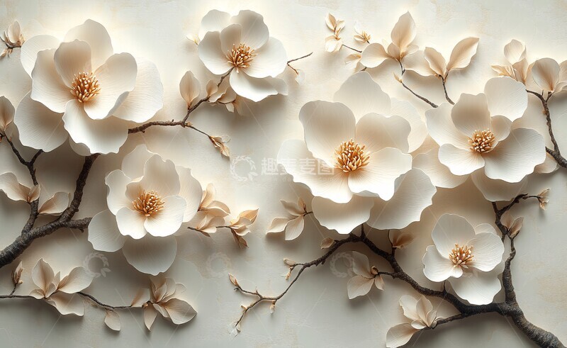 白玉兰树枝纹纸雕3