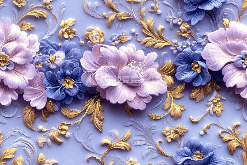 高清大图下载【趣麦麦图】紫蓝金无缝花纹2