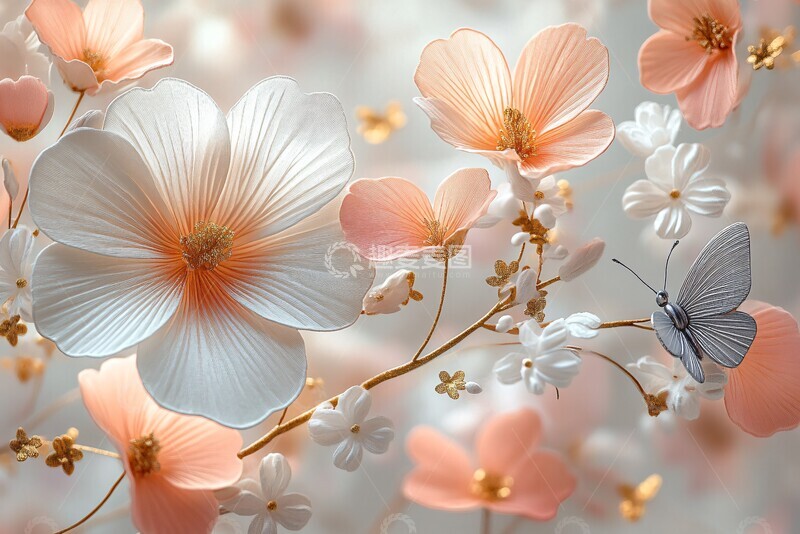 高清大图下载【趣麦麦图】粉色白底蝶恋花