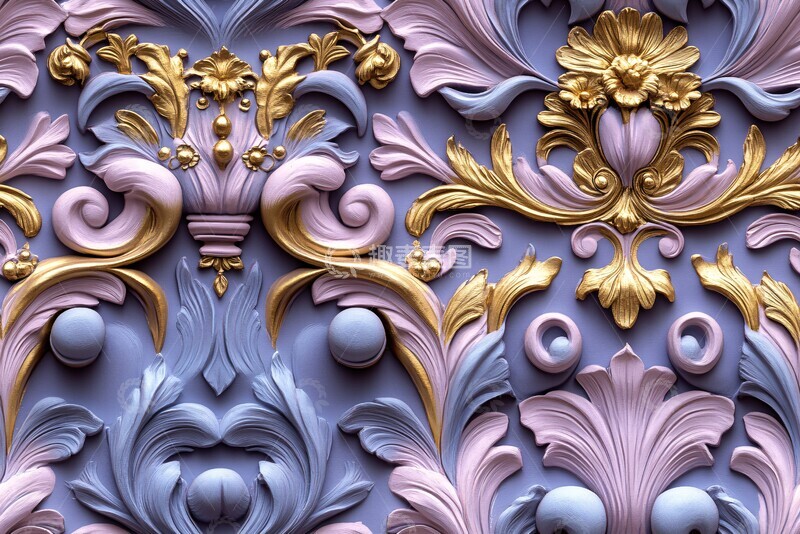 高清大图下载【趣麦麦图】紫蓝金无缝花纹1
