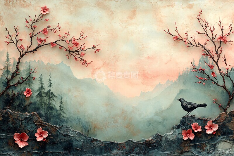 高清大图下载【趣麦麦图】粉绿手绘瓷艺画框1