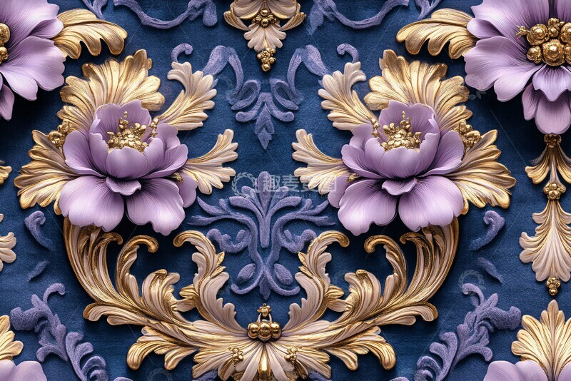 高清大图下载【趣麦麦图】-紫蓝金无缝花纹3