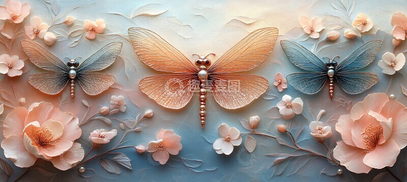 高清大图下载【趣麦麦图】珍珠翼龙蜻蜓画