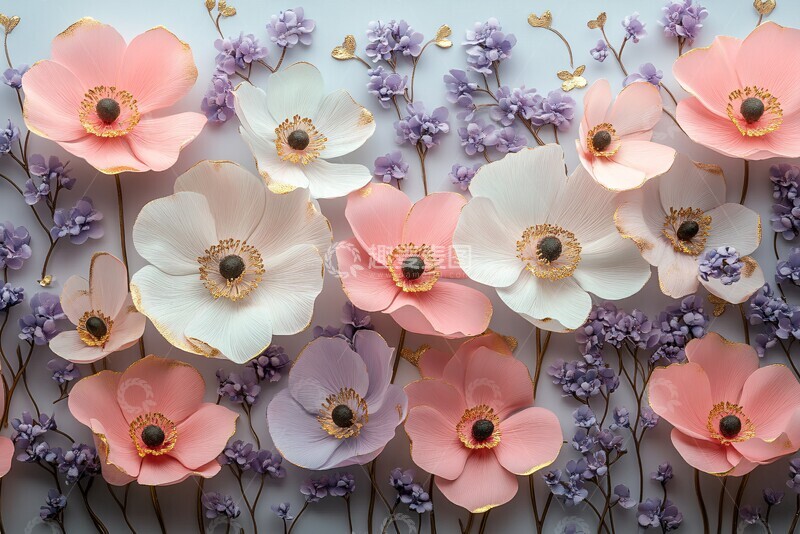 高清大图下载【趣麦麦图】粉色白底蝶恋花1