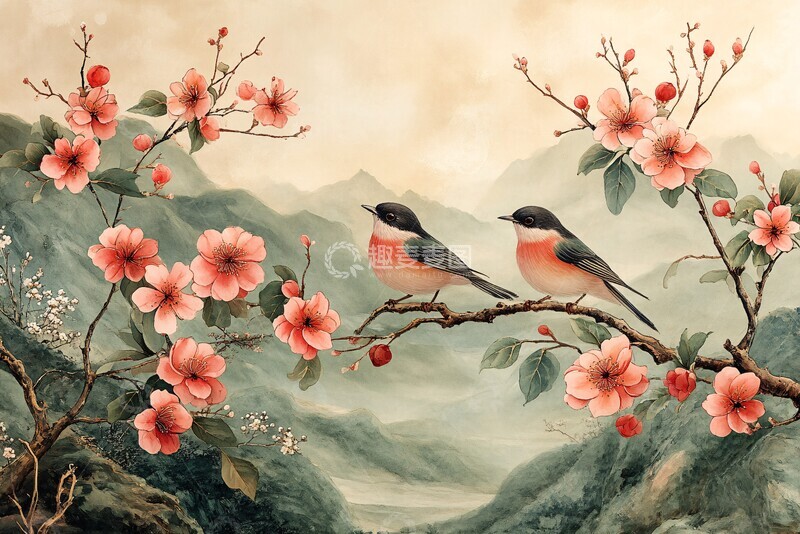 高清大图下载【趣麦麦图】粉绿手绘瓷艺画框